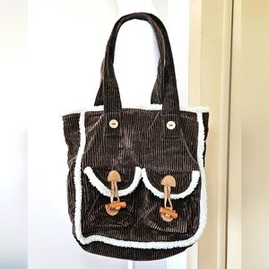 Y2K Old Navy Corduroy Sherpa Cotton Lined Button Purse/ Handbag From 2006